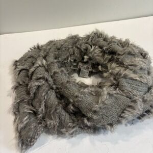 Vtg Y2K Rabbit Fur Scarf Wrap Shawl Gray Knit M Louise Paris Luxury Shrug